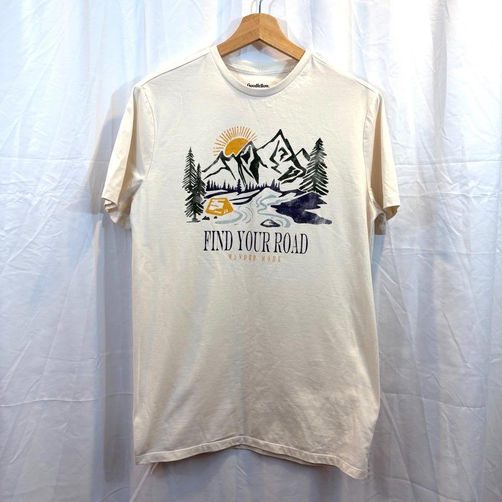 Good Fellow 'Find Your Road Wander More' T-Shirt, Size M, Trees & Mountains